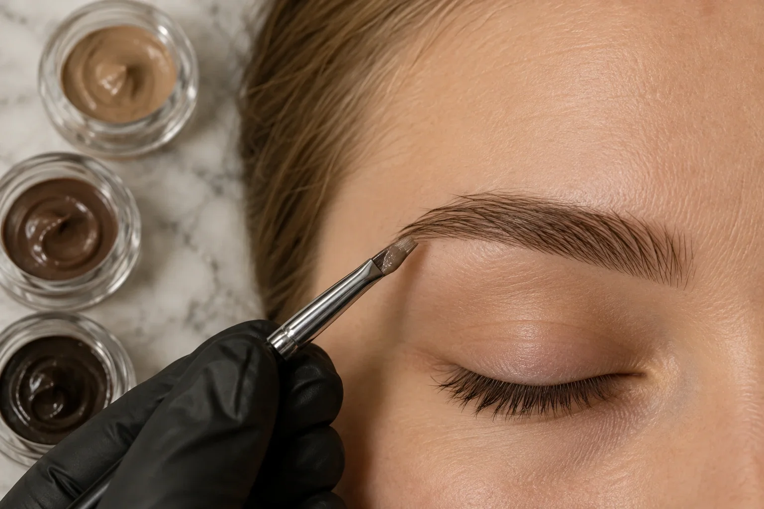 Matching the hybrid tint shade to the natural colour of the brow